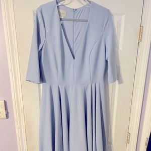 Anthropologie BHLDN deep V blue MIDI dress with pockets (size 16)